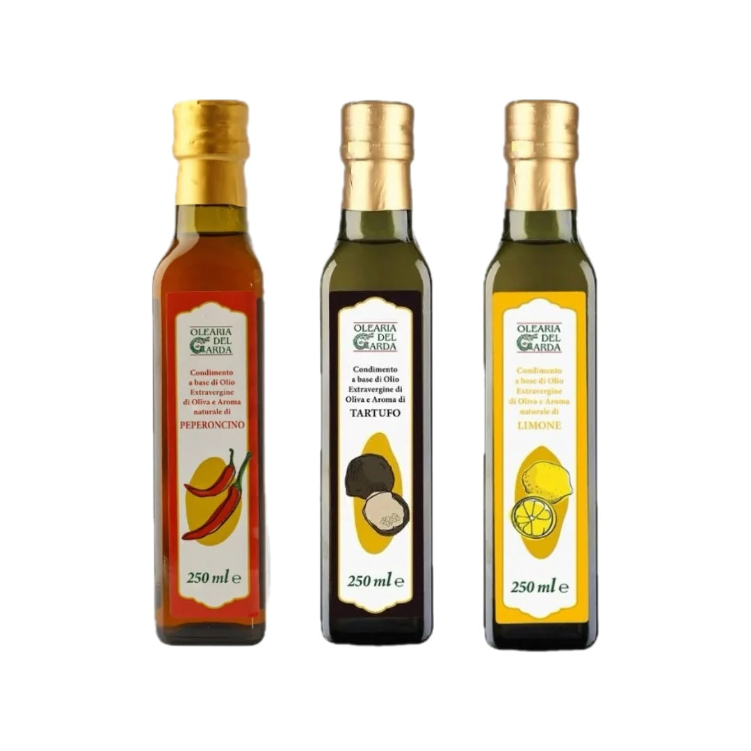 Olearia del Garda – Set aromatisierte Olivenöle (Peperoncino, Trüffel, Zitrone)