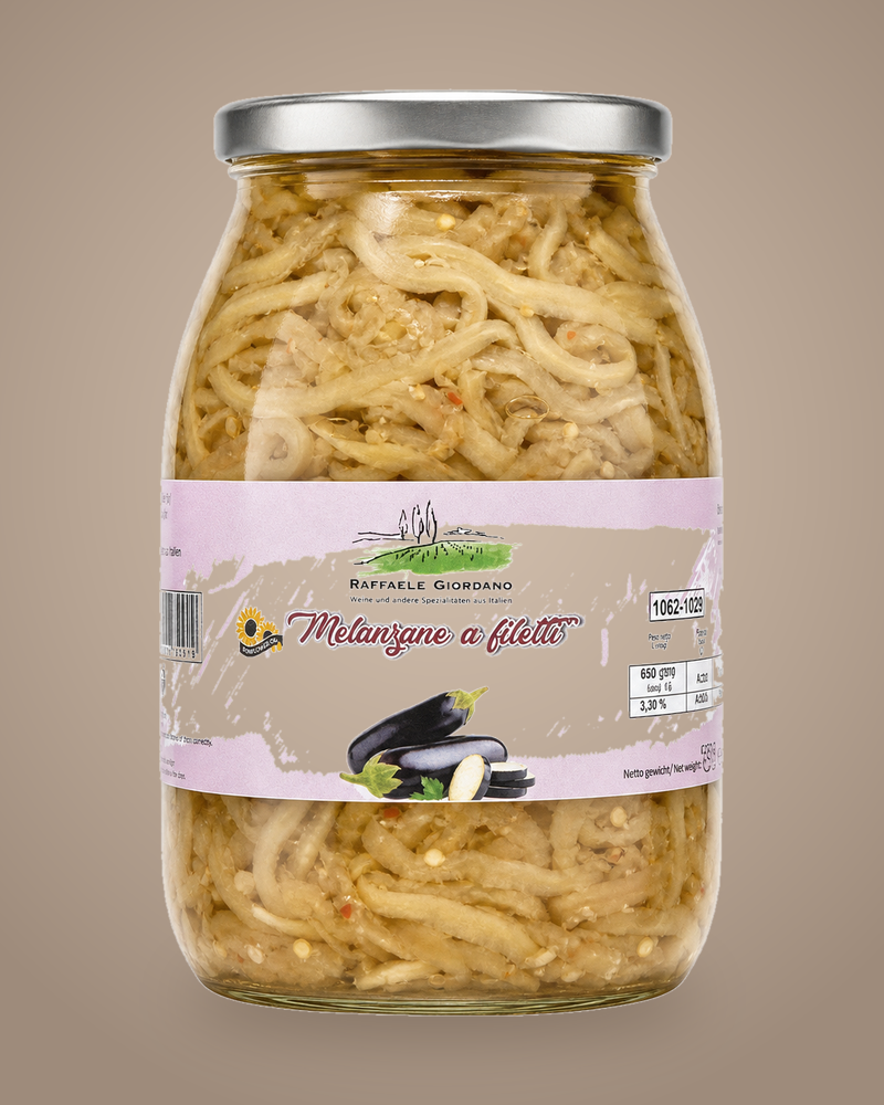 Raffaele Giordano Melanzane a Filetti, Glas mit filetierten Auberginen in Öl, 1000 g