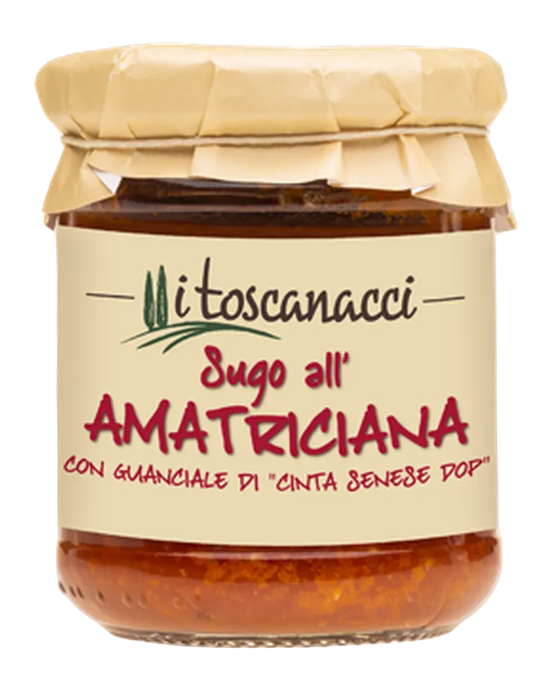 I Toscanacci Sugo all'Amatriciana con Guanciale da Cinta Senese DOP 180 g Freisteller