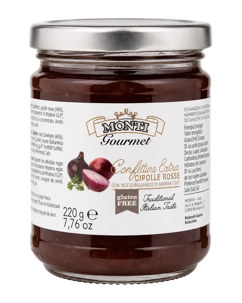 Monti Gourmet Confettura Extra di Cipolle Rosse (Rote-Zwiebel-Confit) 220 g Freisteller