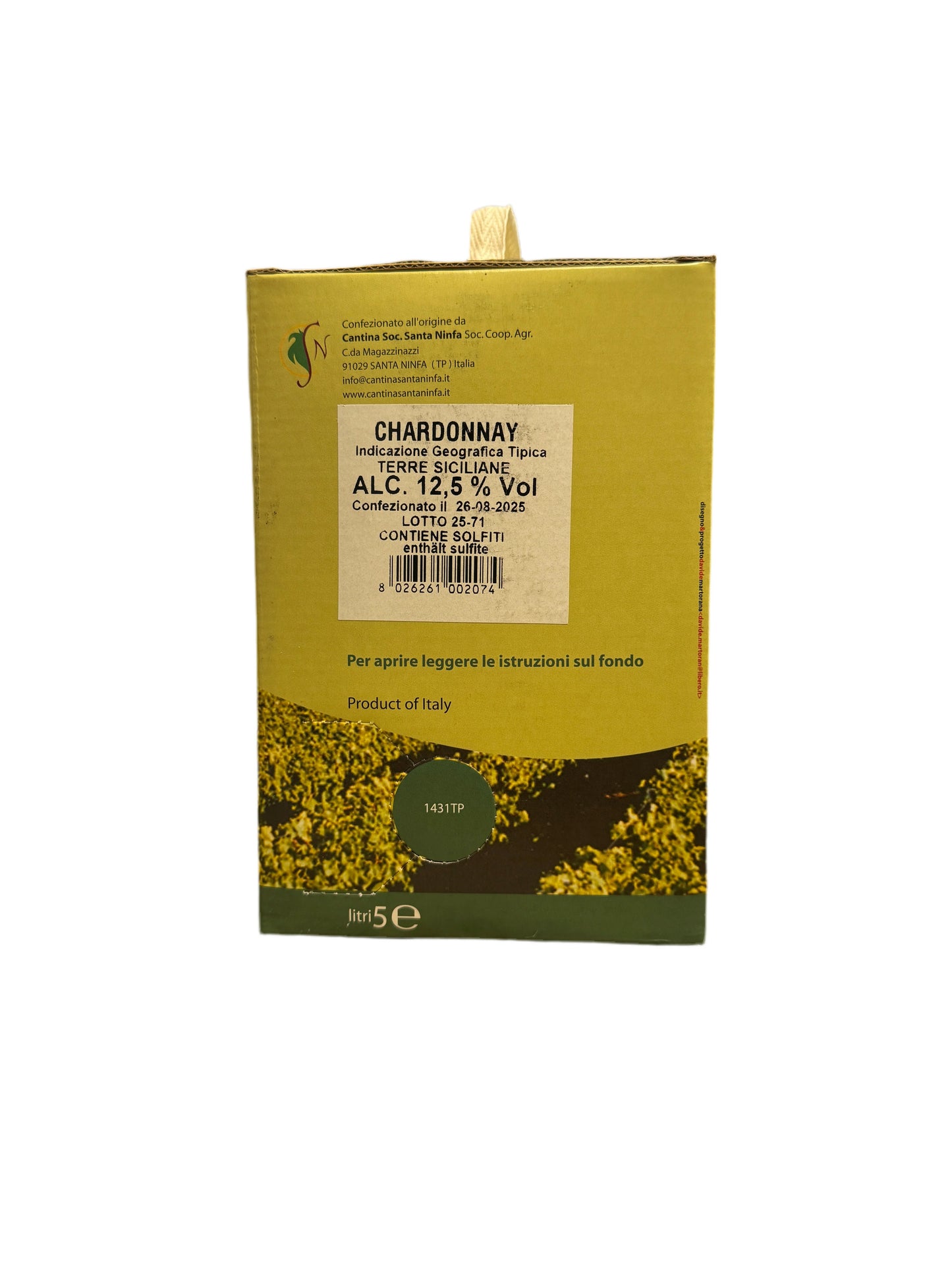 Viticoltori della Ninfa – Chardonnay IGP Terre Siciliane 5 Liter Bag in Box