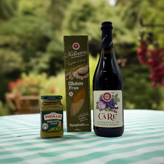 Glutenfreies Pasta-Paket: Tigullio Pesto & Lambrusco „Care“