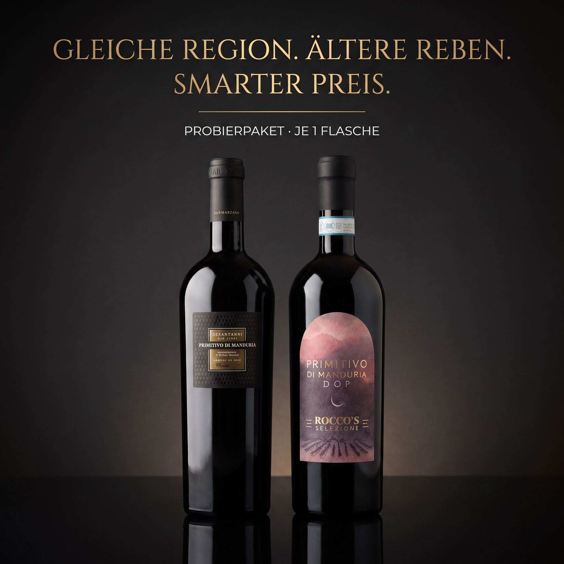 Primitivo di Manduria Probierpaket – San Marzano Sessantanni und Roccos Selezione im Vergleich