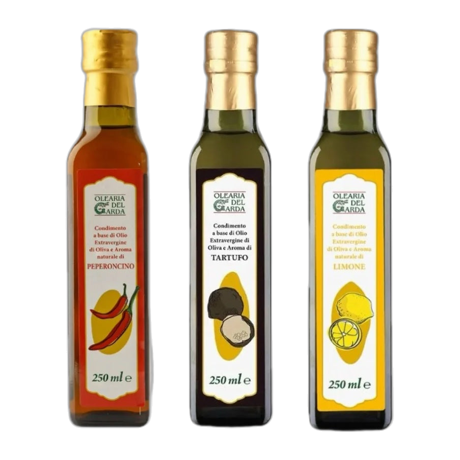 Olearia del Garda Set aromatisierte Olivenöle Peperoncino Trüffel Zitrone 3 x 250 ml