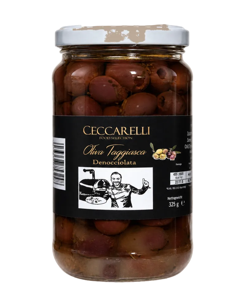 Ceccarelli Oliva Taggiasca Denocciolata, Glas mit entkernten Taggiasca-Oliven, 325 g
