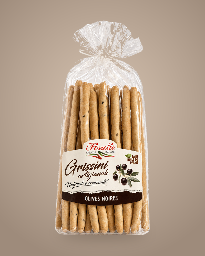Florelli Grissini artigianali mit schwarzen Oliven, Beutel 300 g