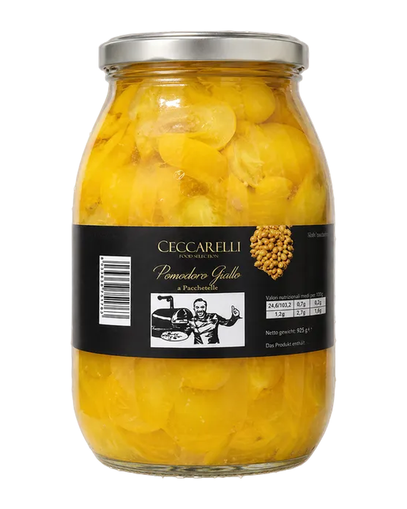 Ceccarelli Pomodoro Giallo a Pacchetelle gelbe Tomatenfilets 925 g Freisteller
