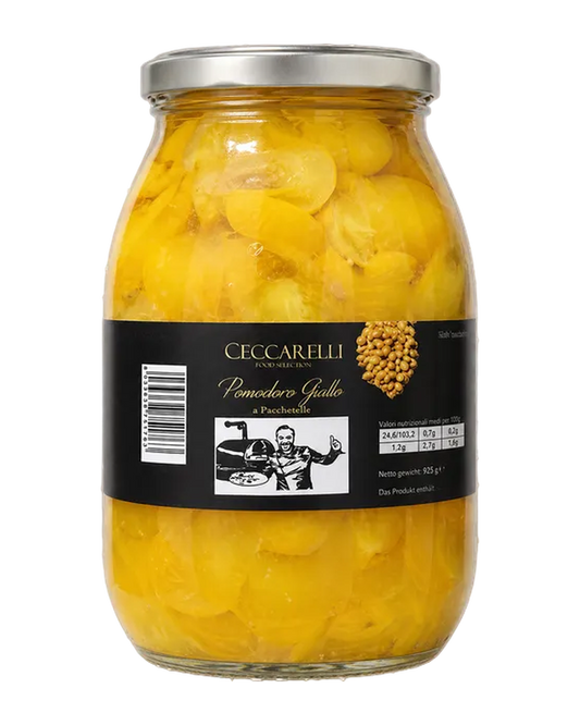 Ceccarelli Pomodoro Giallo a Pacchetelle gelbe Tomatenfilets 925 g Freisteller