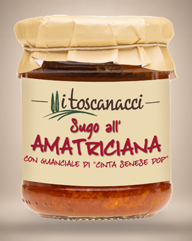 I Toscanacci Sugo all'Amatriciana con Guanciale da Cinta Senese DOP 180 g Freisteller