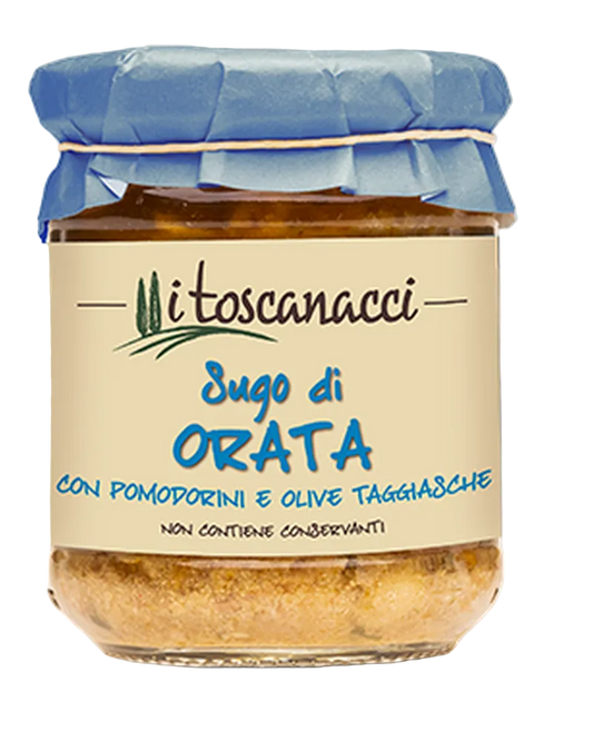 I Toscanacci Sugo di Orata con Pomodorini e Olive Taggiasche (Doraden-Sauce) 180 g Freisteller