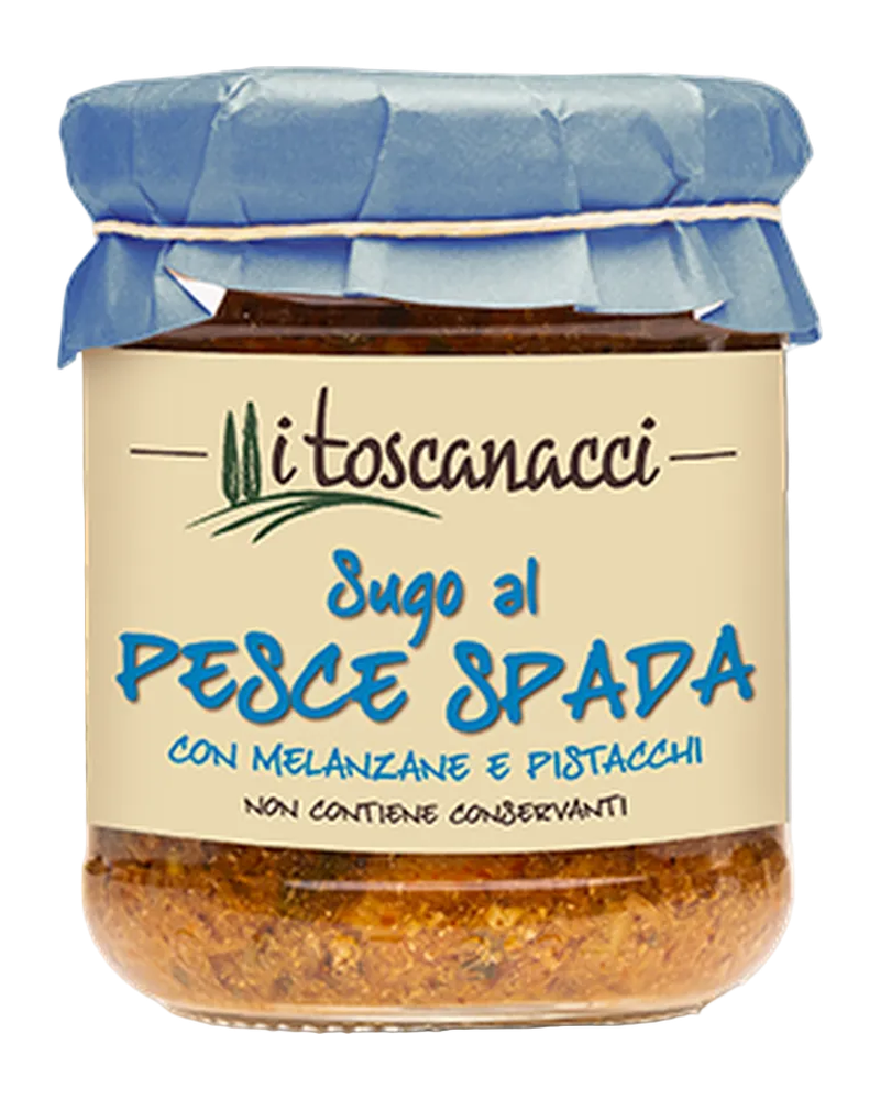 I Toscanacci Sugo al Pesce Spada con Melanzane e Pistacchi (Schwertfisch-Sauce) 180 g Freisteller
